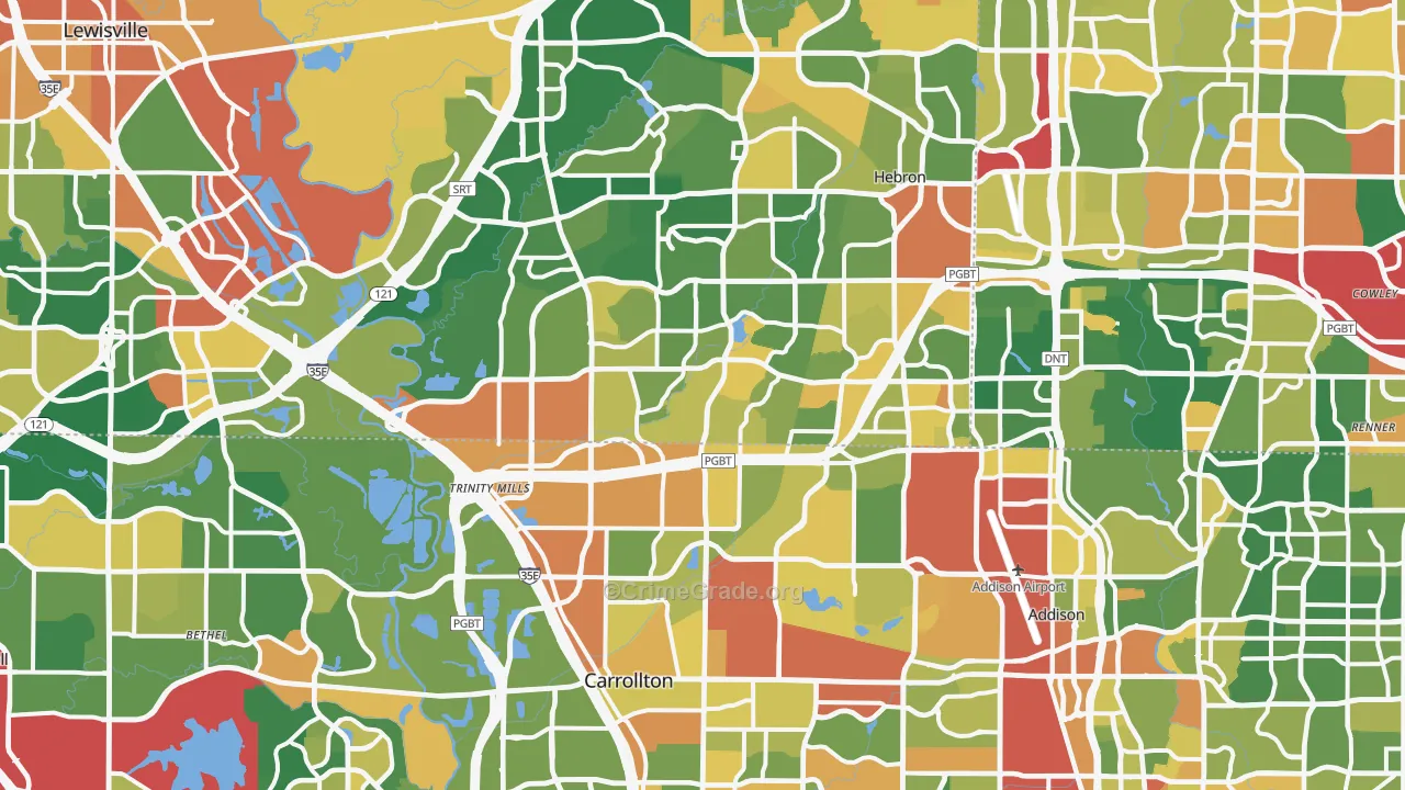 Carrollton, TX Map of Vandalism Rates