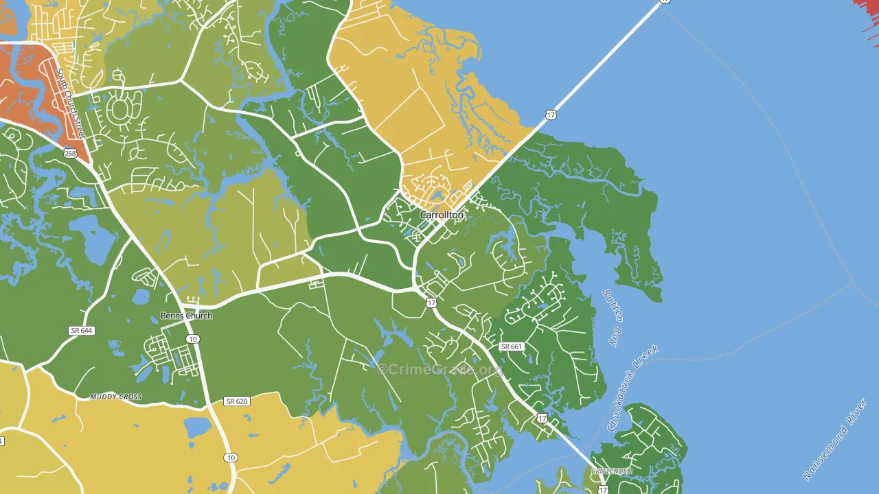 Carrollton, VA Map of Vandalism Rates