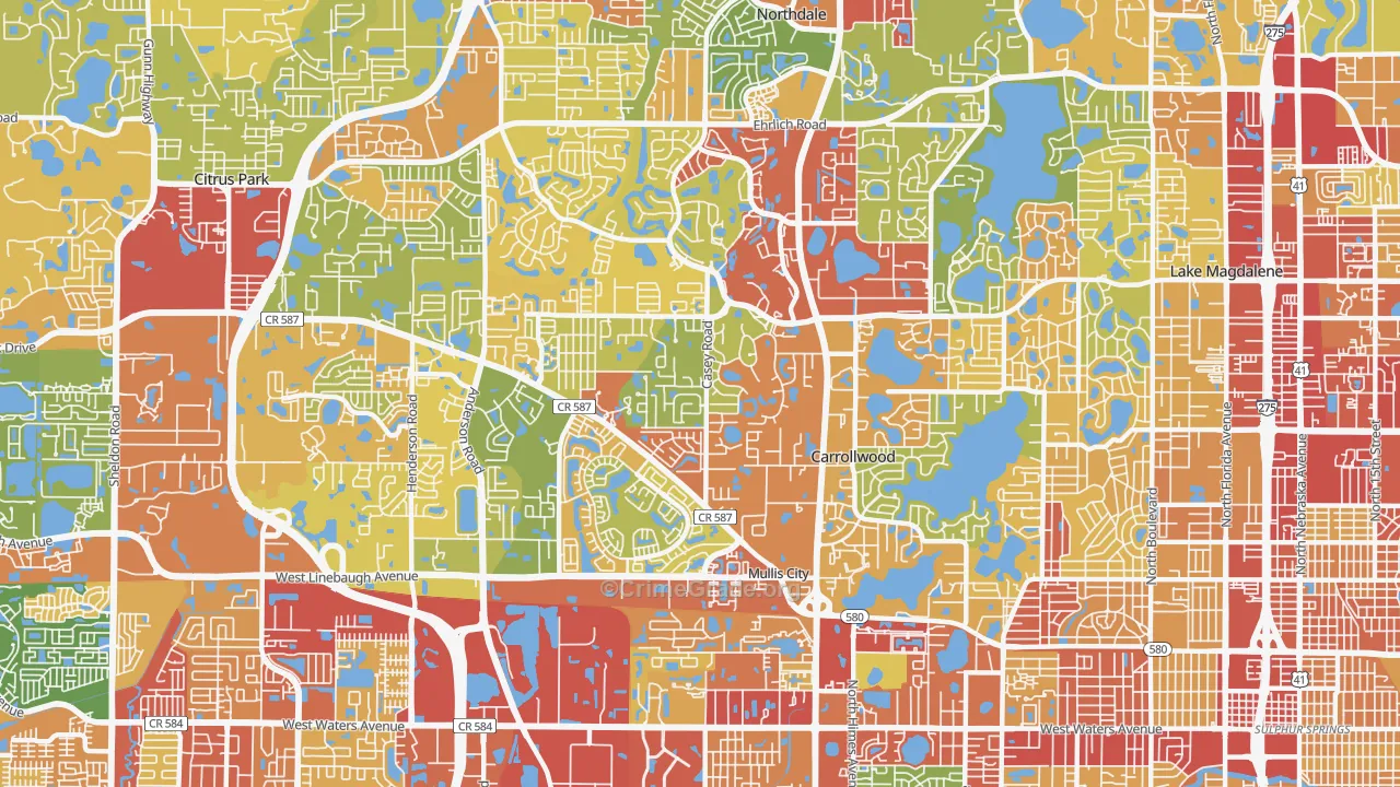 Carrollwood, Tampa, FL Map of Vandalism Rates