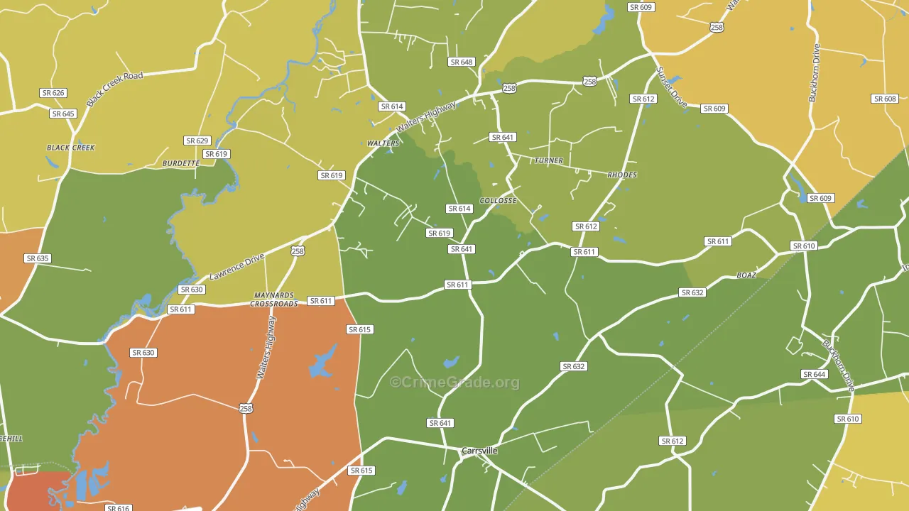 Carrsville, VA Map of Vandalism Rates