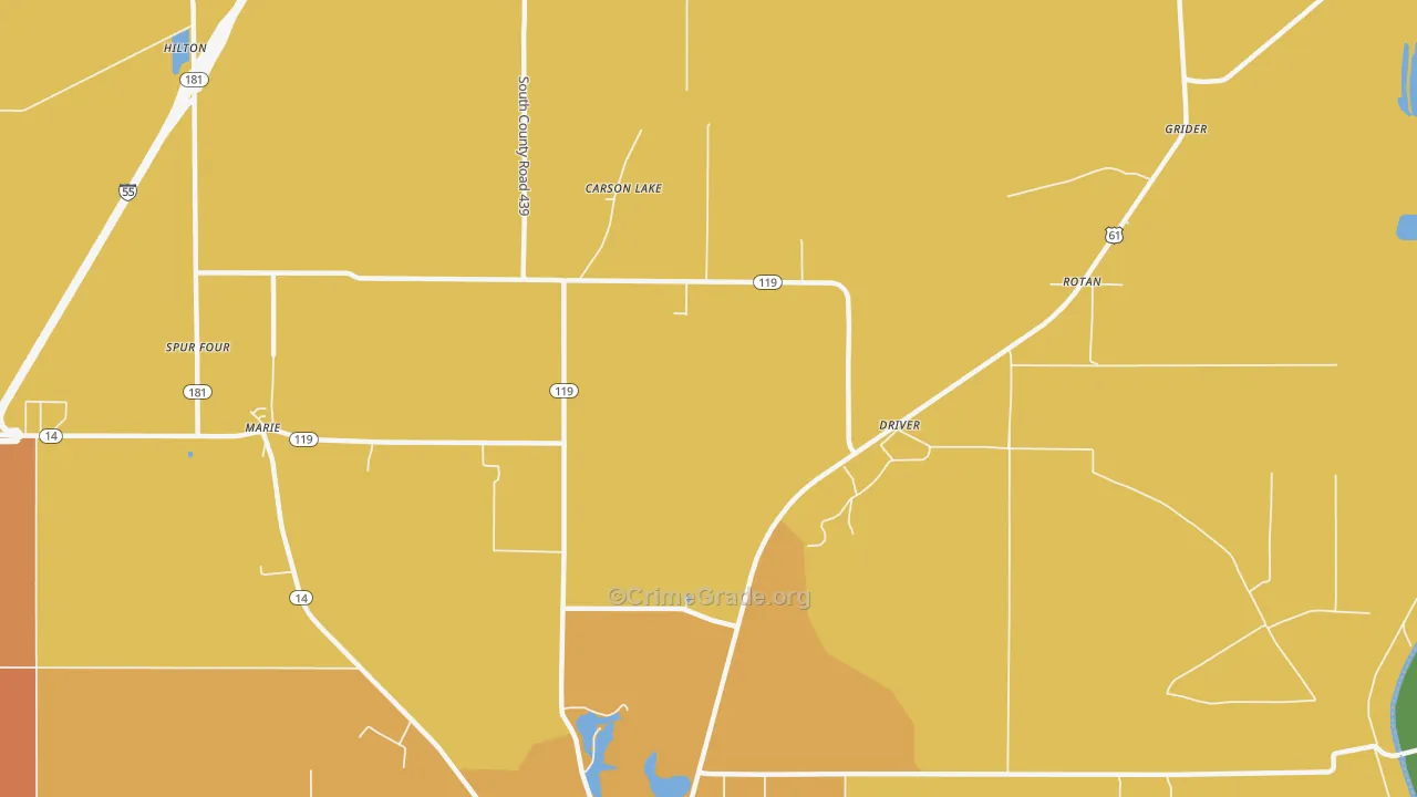Carson Lake, AR Map of Vandalism Rates
