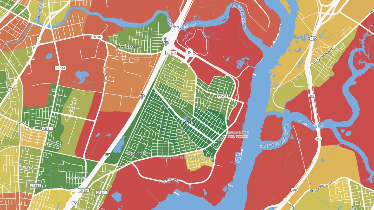 Carteret, NJ Map of Vandalism Rates