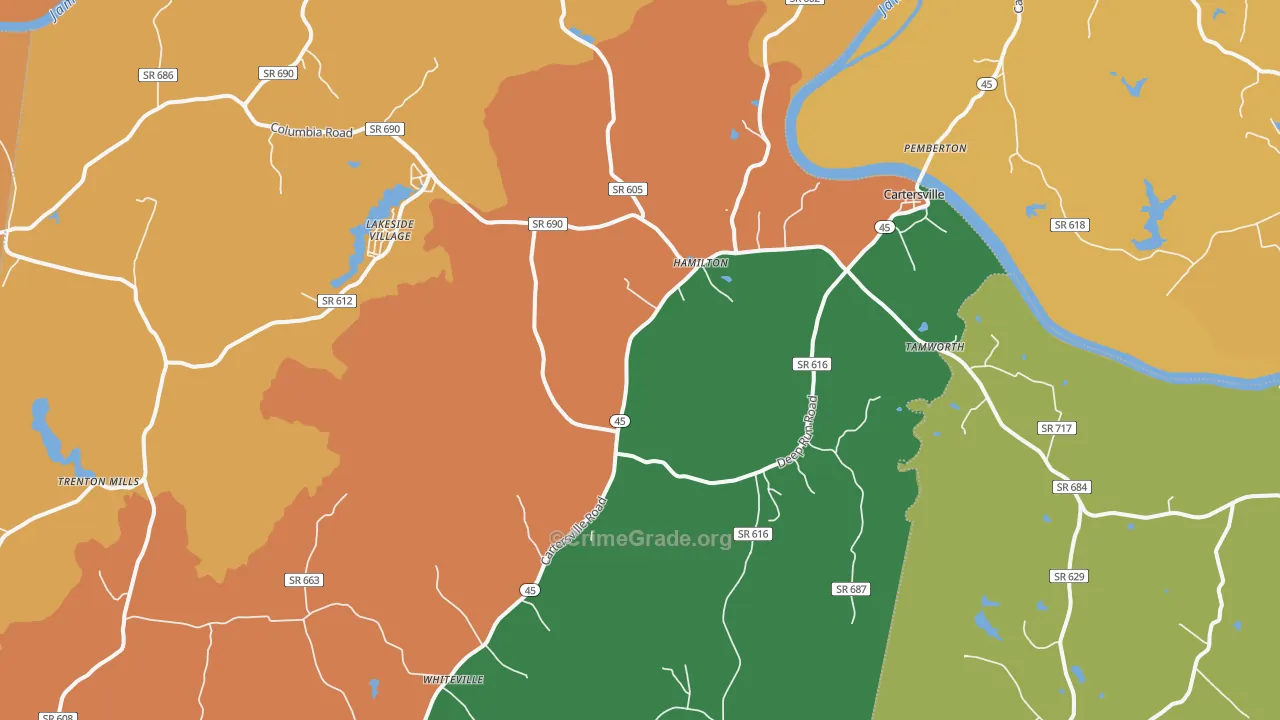 Cartersville, VA Map of Vandalism Rates