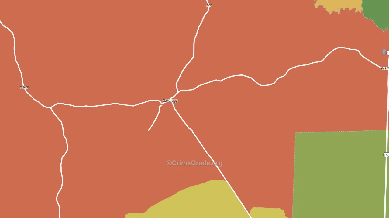 Carthage, AR Map of Vandalism Rates