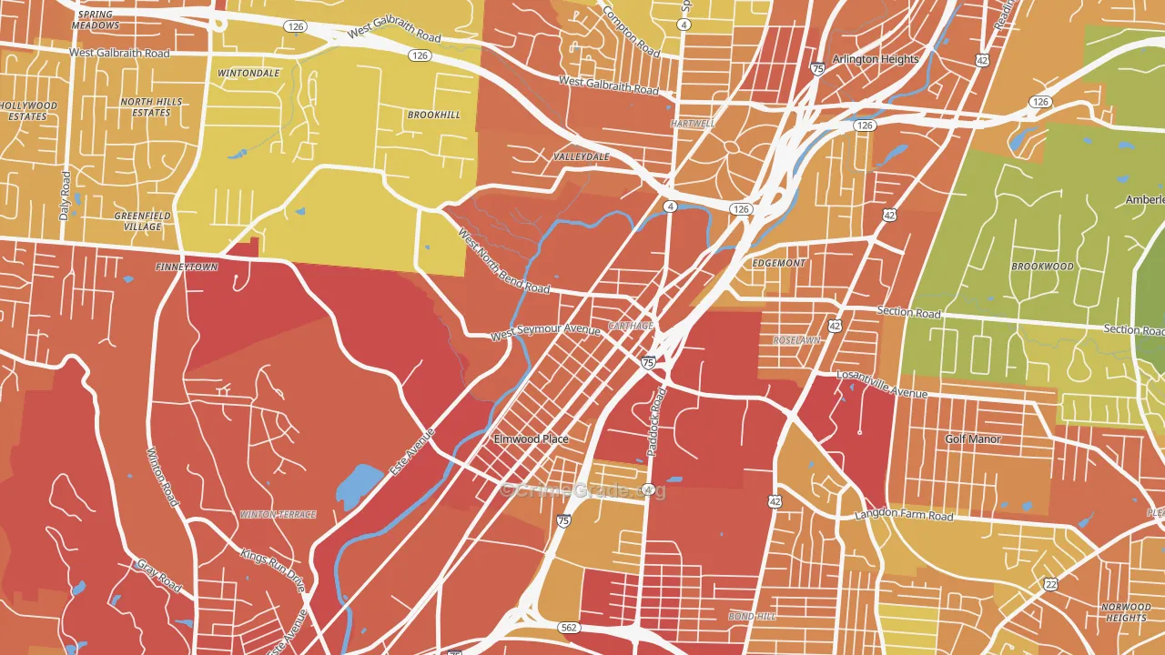 Carthage, Cincinnati, OH Map of Vandalism Rates