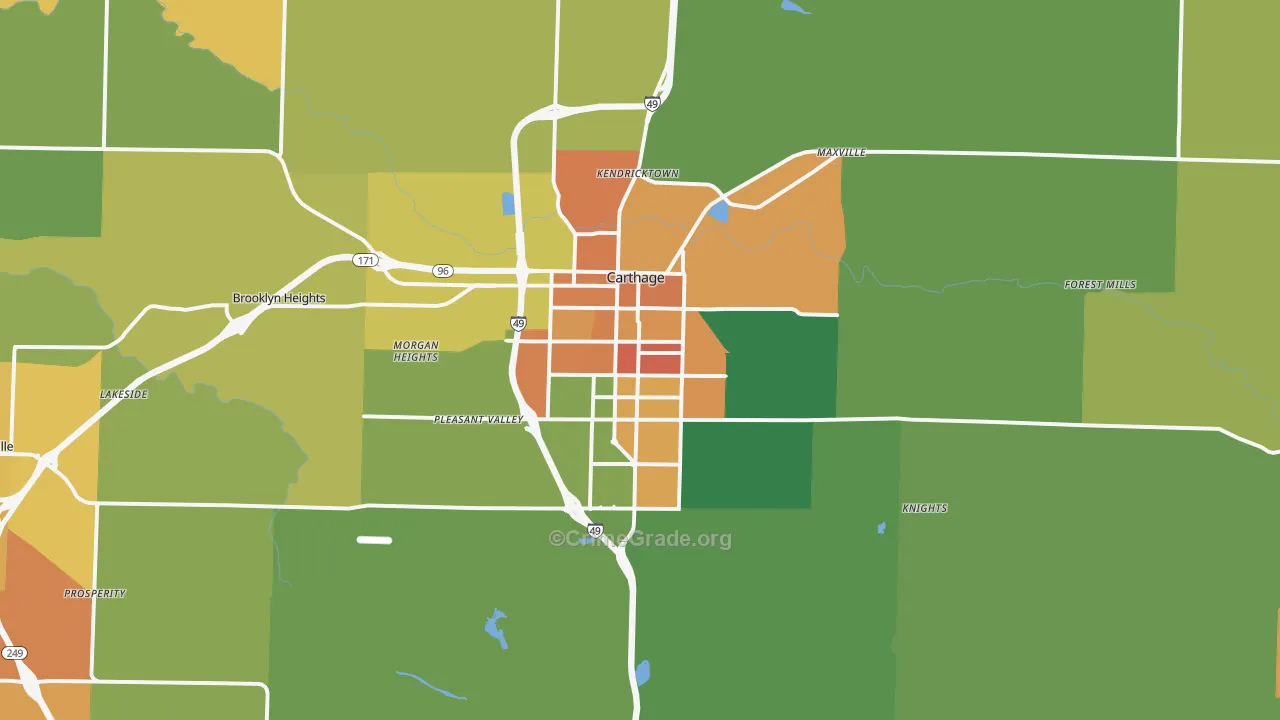 Carthage, MO Map of Vandalism Rates