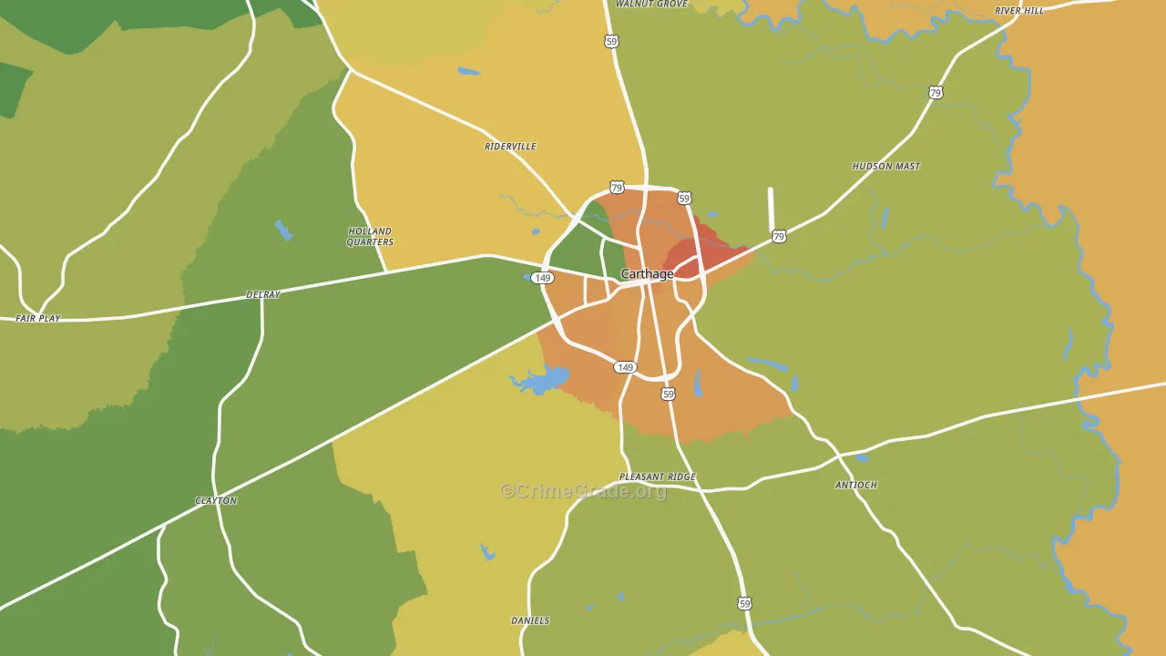 Carthage, TX Map of Vandalism Rates