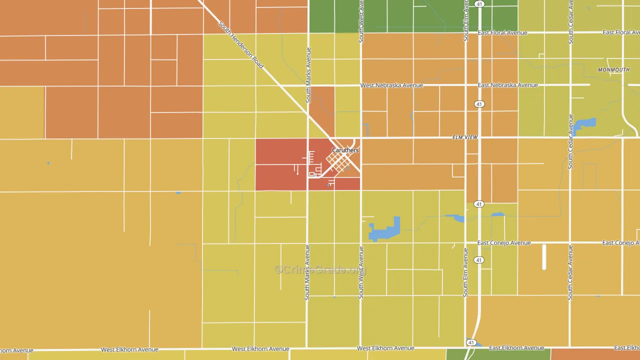 Caruthers, CA Map of Vandalism Rates