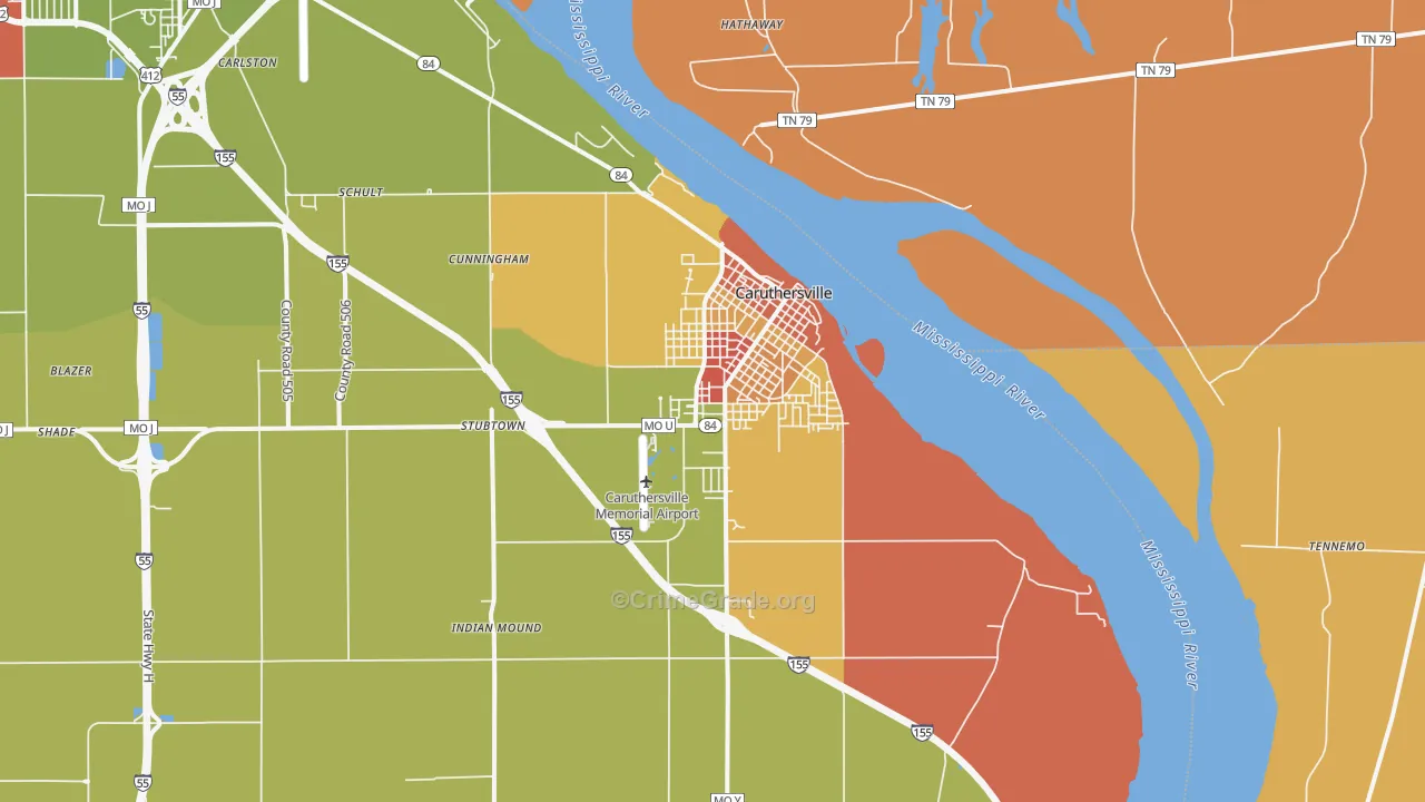 Caruthersville, MO Map of Vandalism Rates