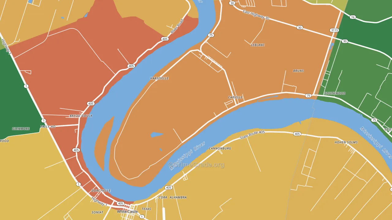 Carville, LA Map of Vandalism Rates