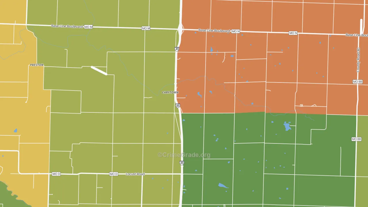 Carytown, MO Map of Vandalism Rates