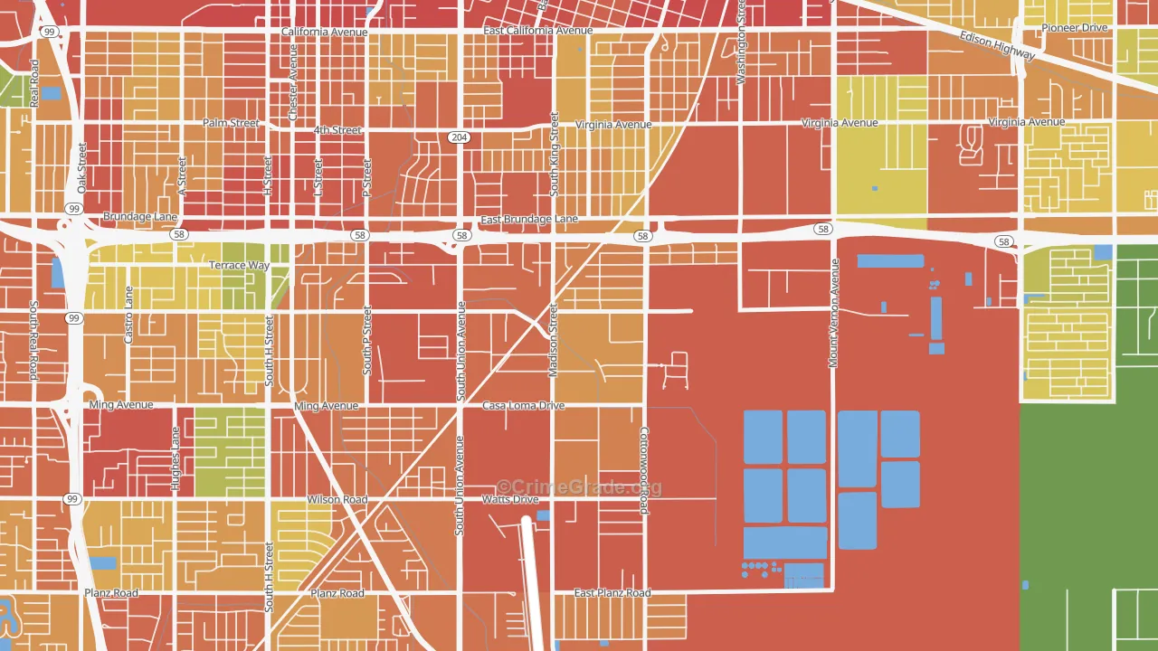 Casa Loma, Bakersfield, CA Map of Vandalism Rates