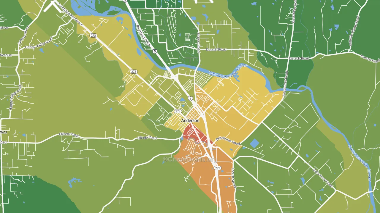 Cascade, Anderson, CA Map of Vandalism Rates