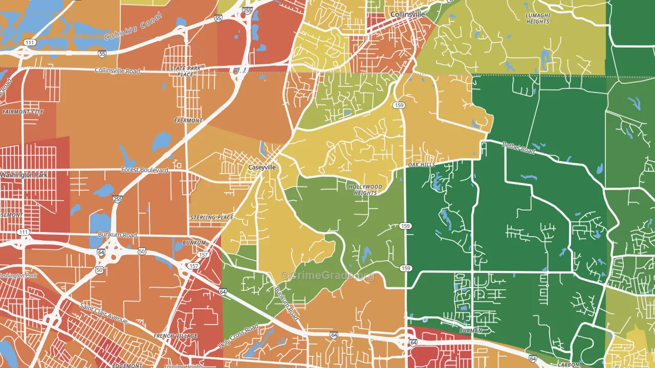 Caseyville, IL Map of Vandalism Rates