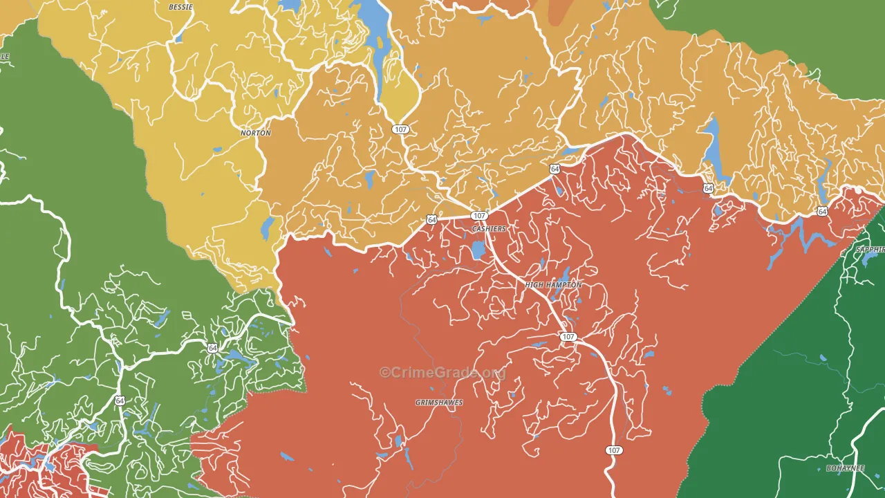 Cashiers, NC Map of Vandalism Rates