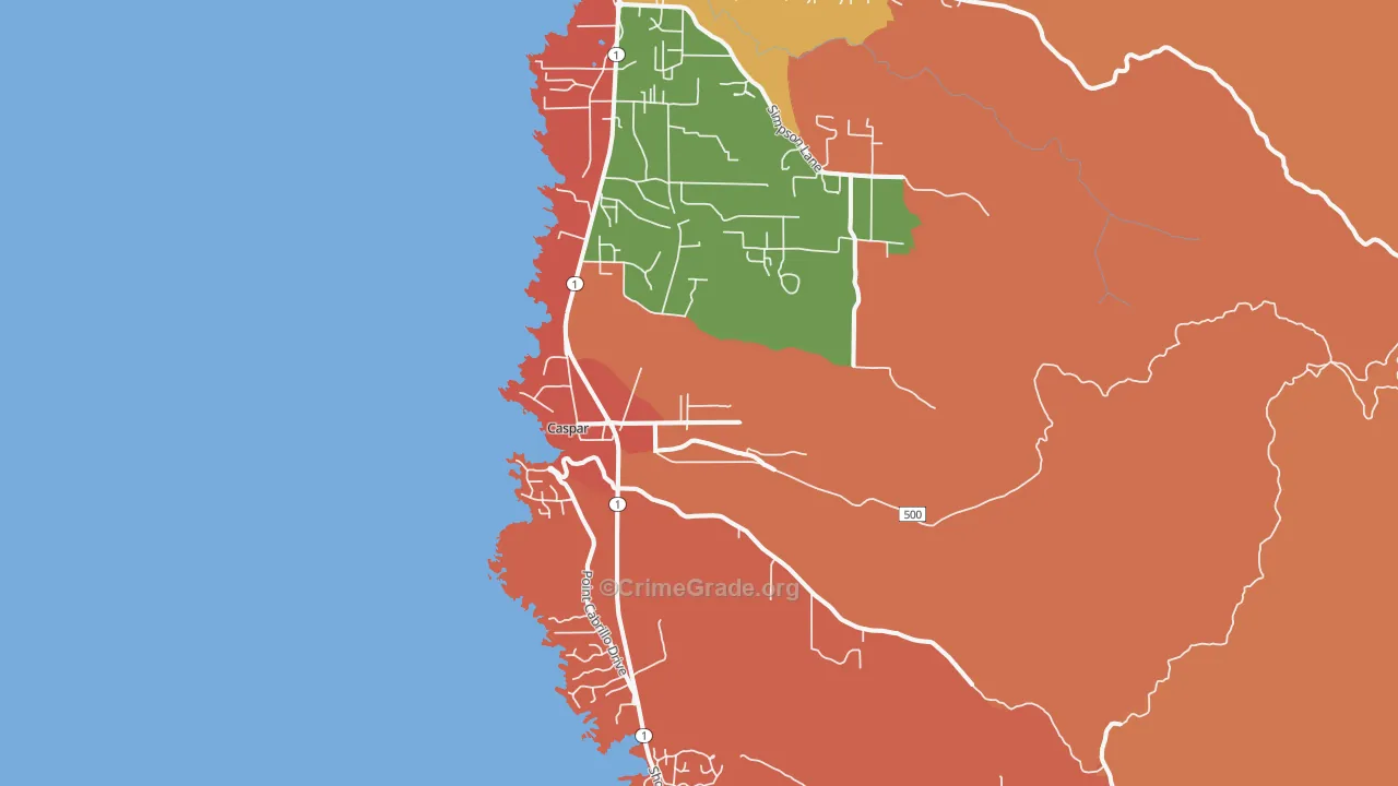 Caspar, CA Map of Vandalism Rates