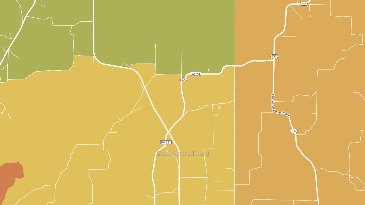 Cass, TX Map of Vandalism Rates
