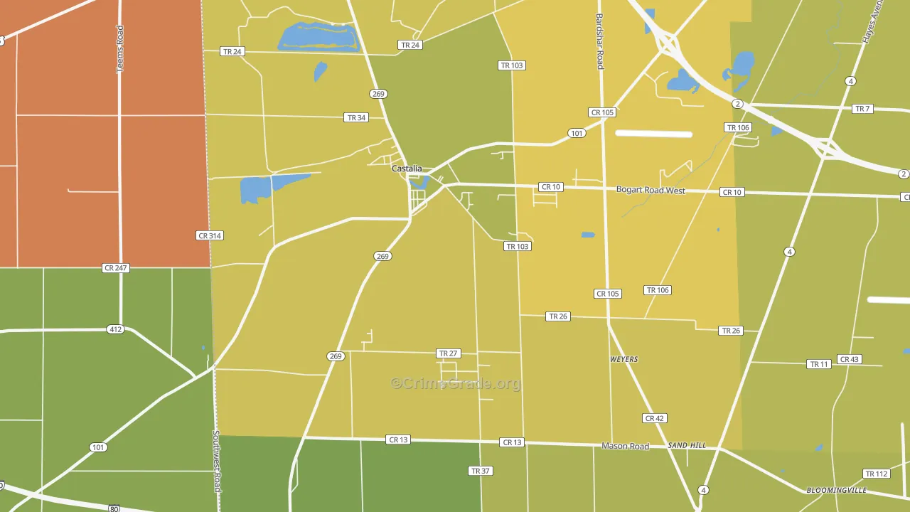 Castalia, OH Map of Vandalism Rates