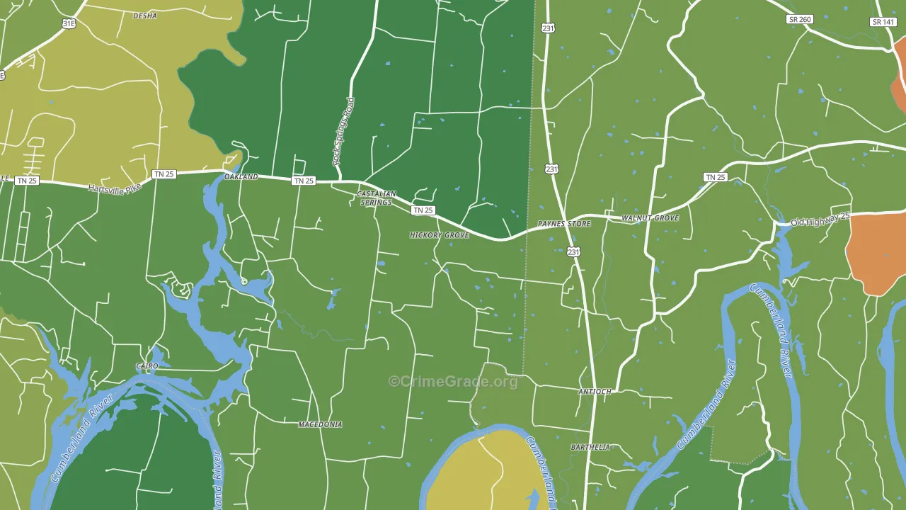 Castalian Springs, TN Map of Vandalism Rates