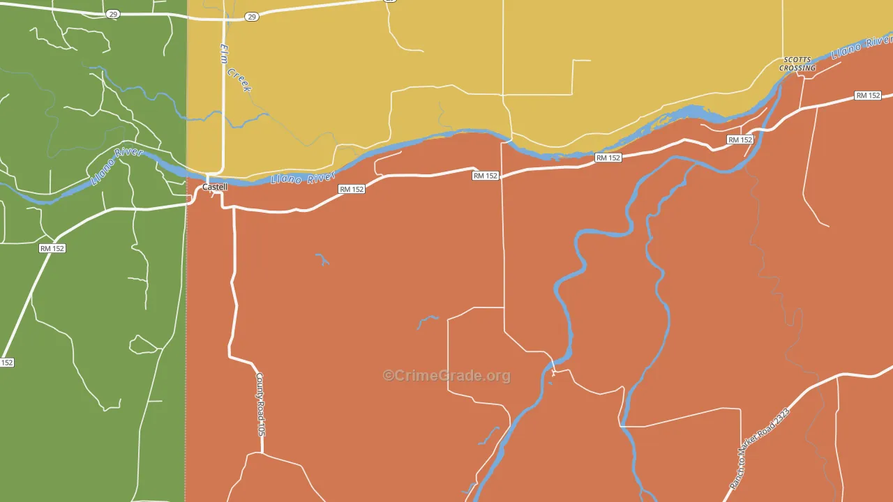 Castell, TX Map of Vandalism Rates