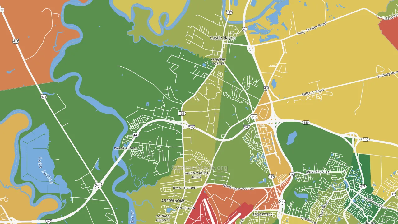 Castle Hayne, NC Map of Vandalism Rates