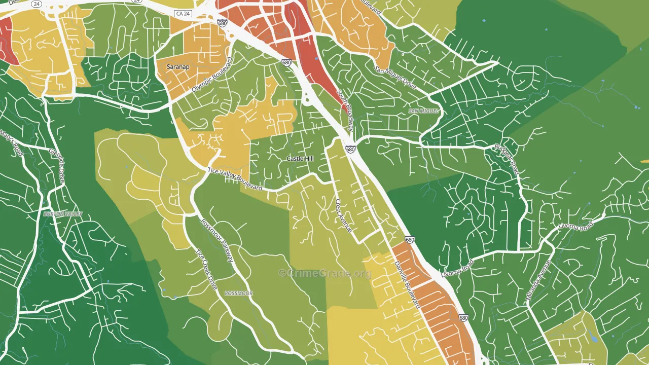 Castle Hill, CA Map of Vandalism Rates