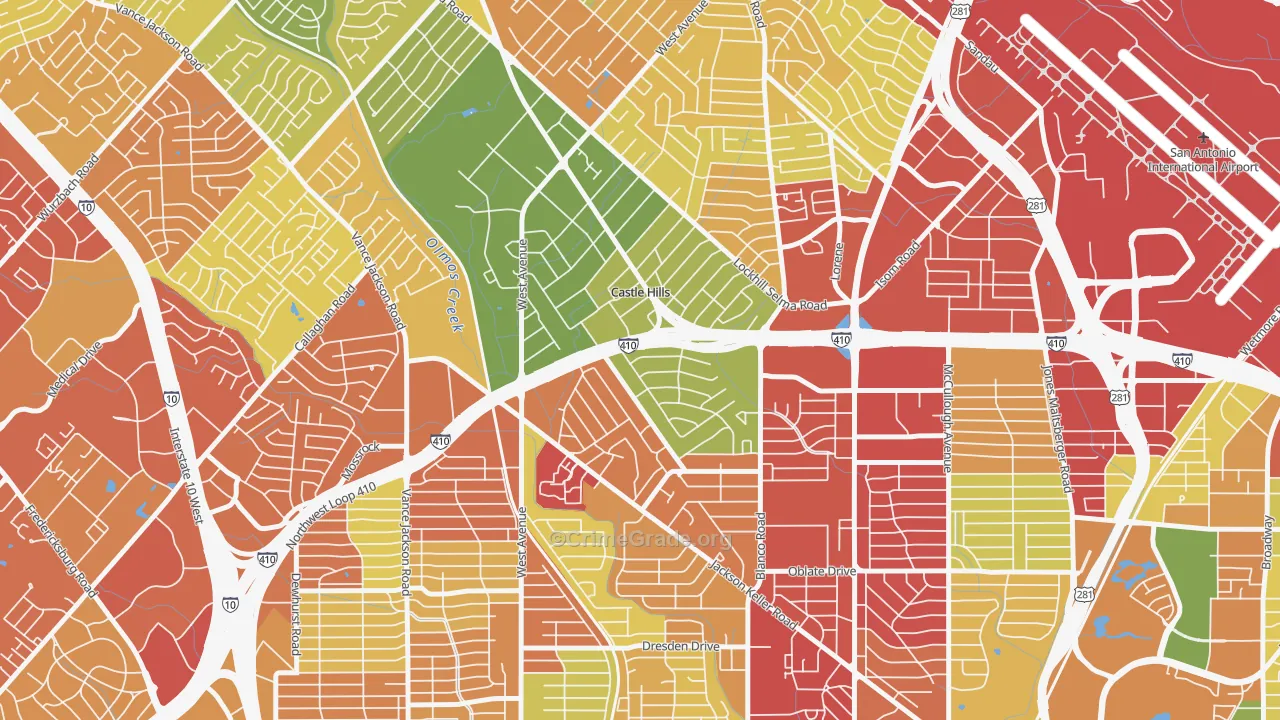 Castle Hills, TX Map of Vandalism Rates