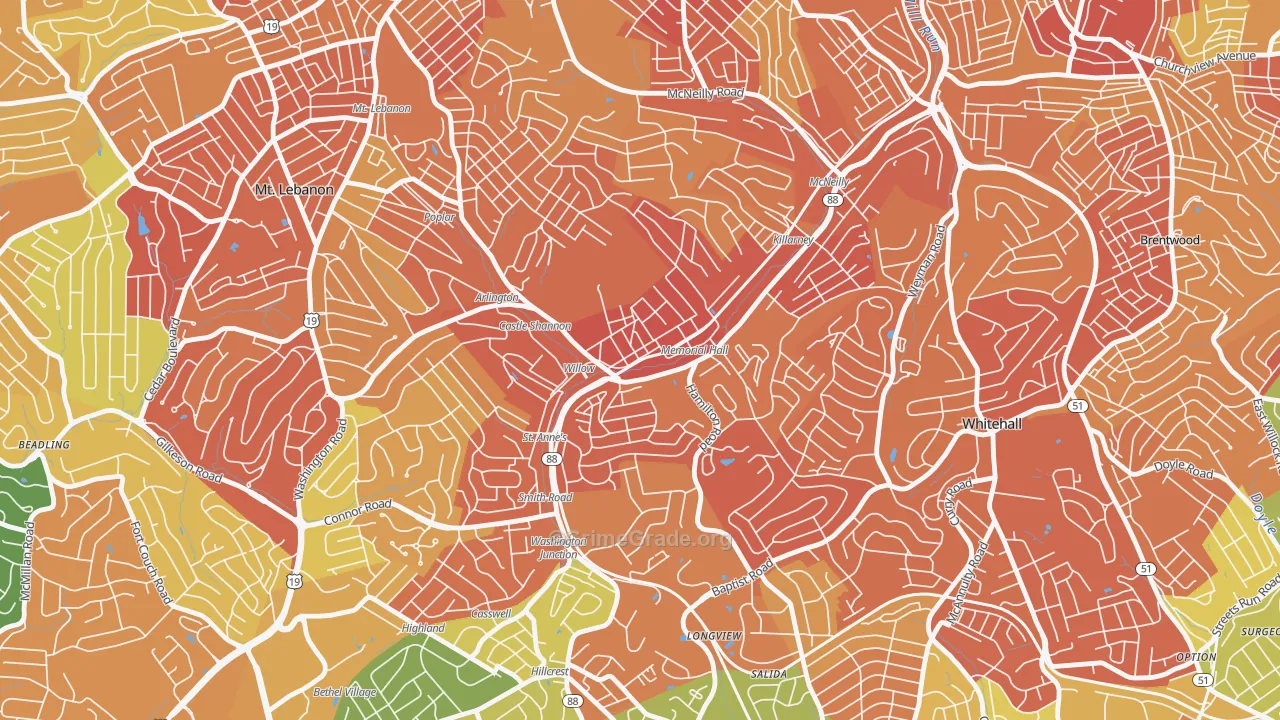 Castle Shannon, PA Map of Vandalism Rates