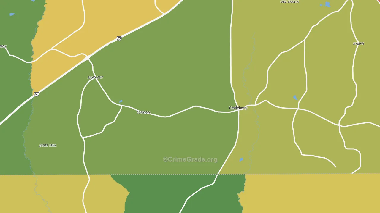 Castleberry, AL Map of Vandalism Rates