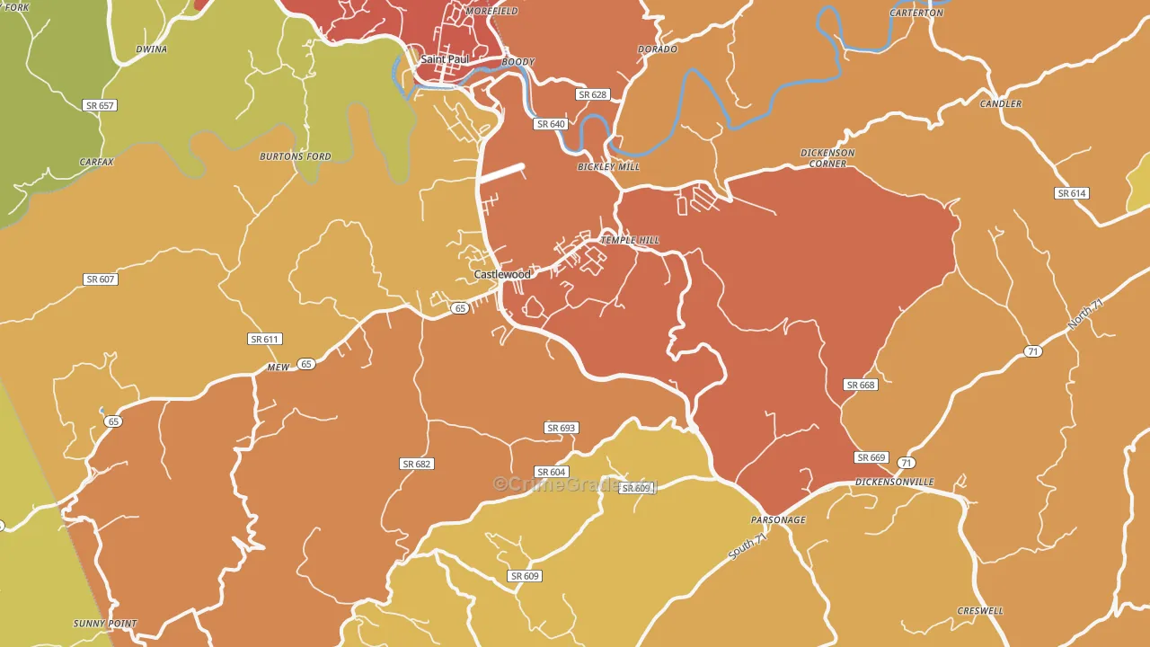 Castlewood, VA Map of Vandalism Rates