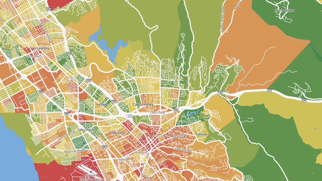 Castro Valley, CA Map of Vandalism Rates
