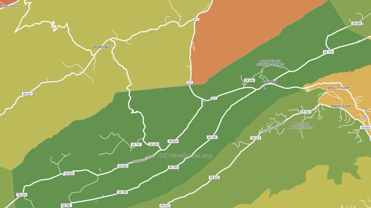 Catawba, VA Map of Vandalism Rates