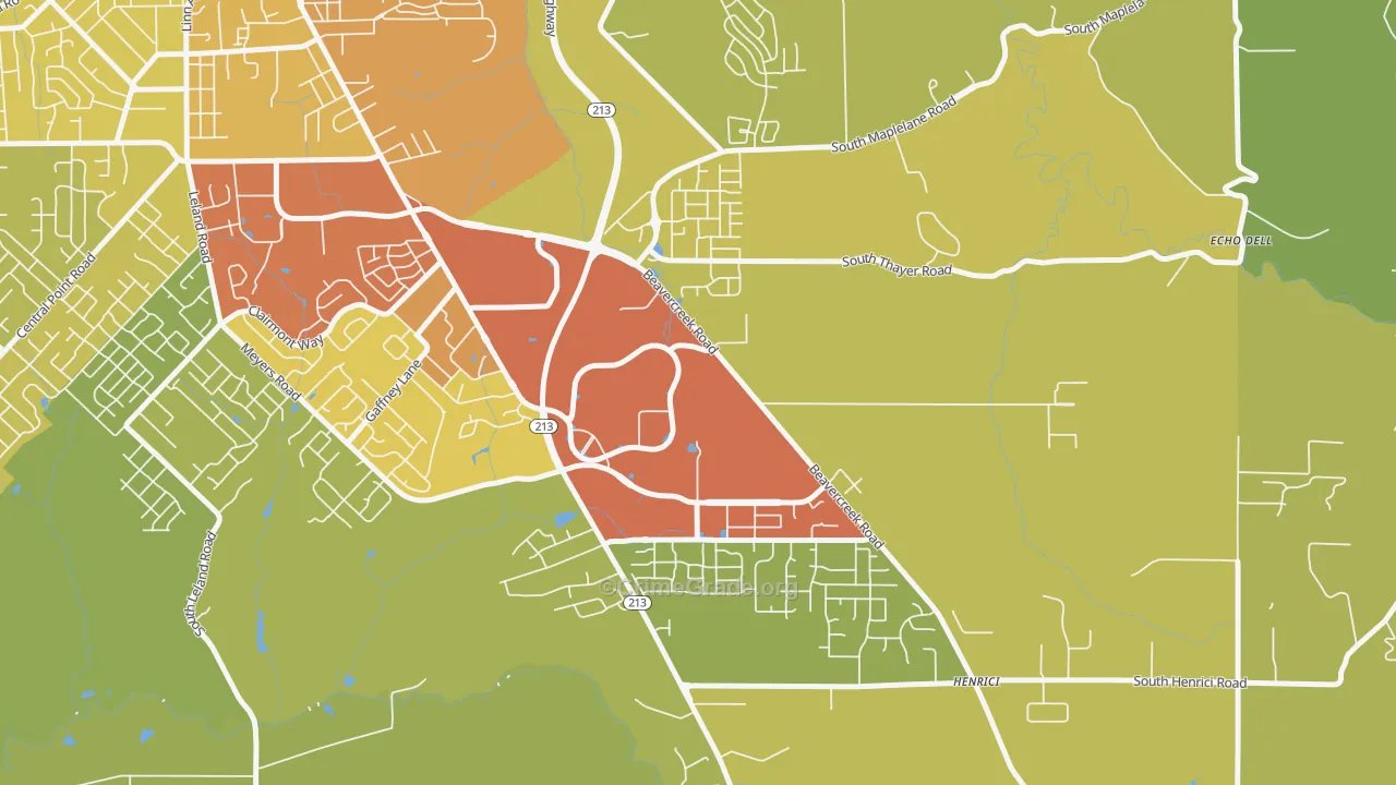 Caufield, Oregon City, OR Map of Vandalism Rates