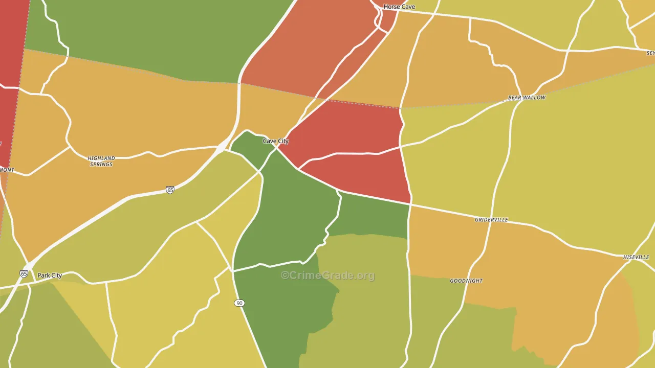 Cave City, KY Map of Vandalism Rates