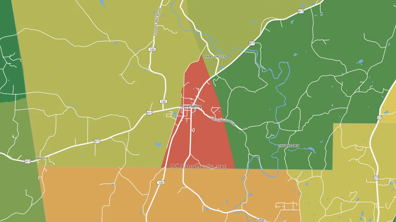 Cave Spring, GA Map of Vandalism Rates