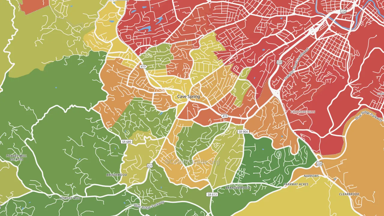 Cave Spring, VA Map of Vandalism Rates