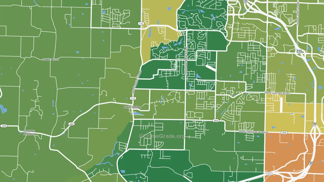 Cave Springs, AR Map of Vandalism Rates