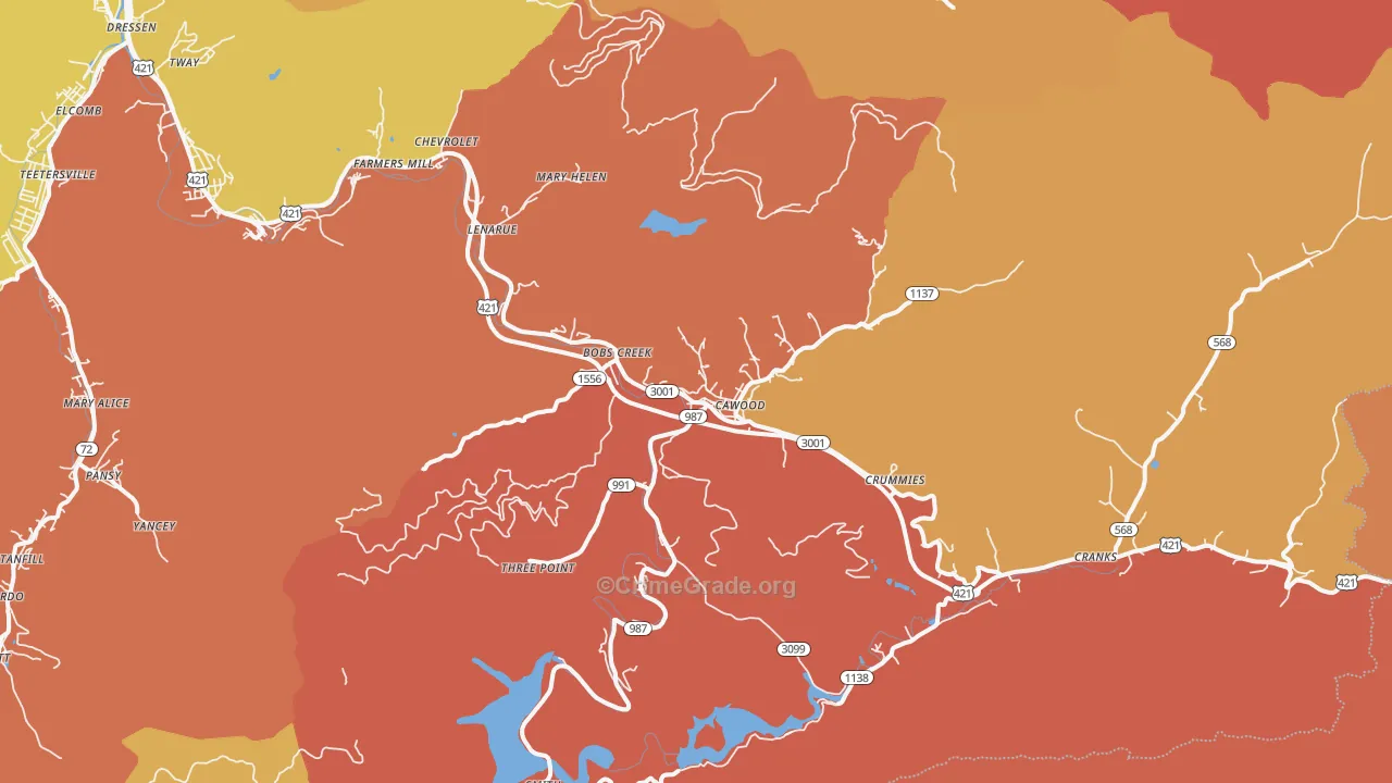 Cawood, KY Map of Vandalism Rates