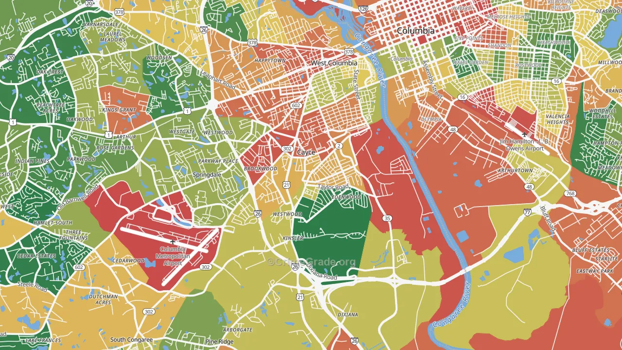 Cayce, SC Map of Vandalism Rates
