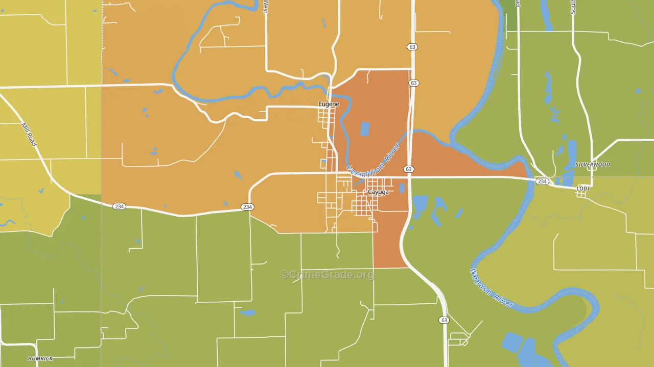 Cayuga, IN Map of Vandalism Rates
