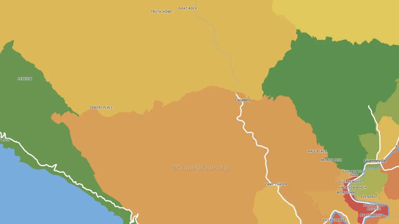 Cazadero, CA Map of Vandalism Rates