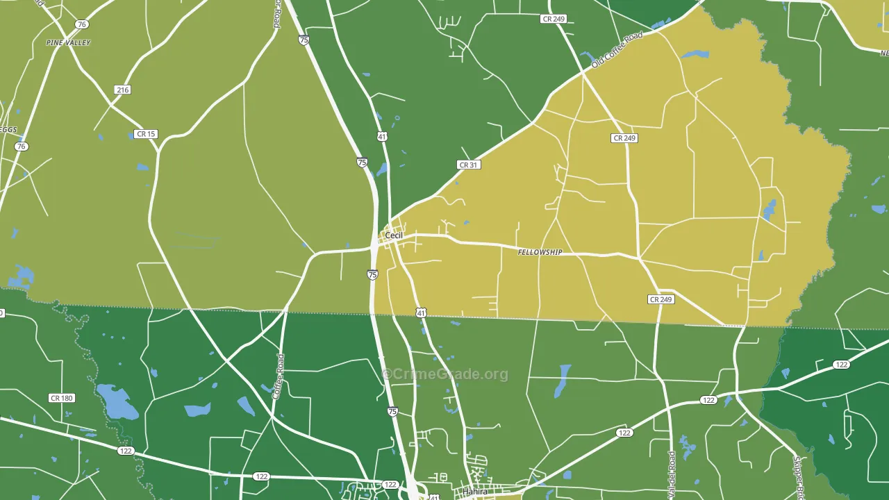 Cecil, GA Map of Vandalism Rates