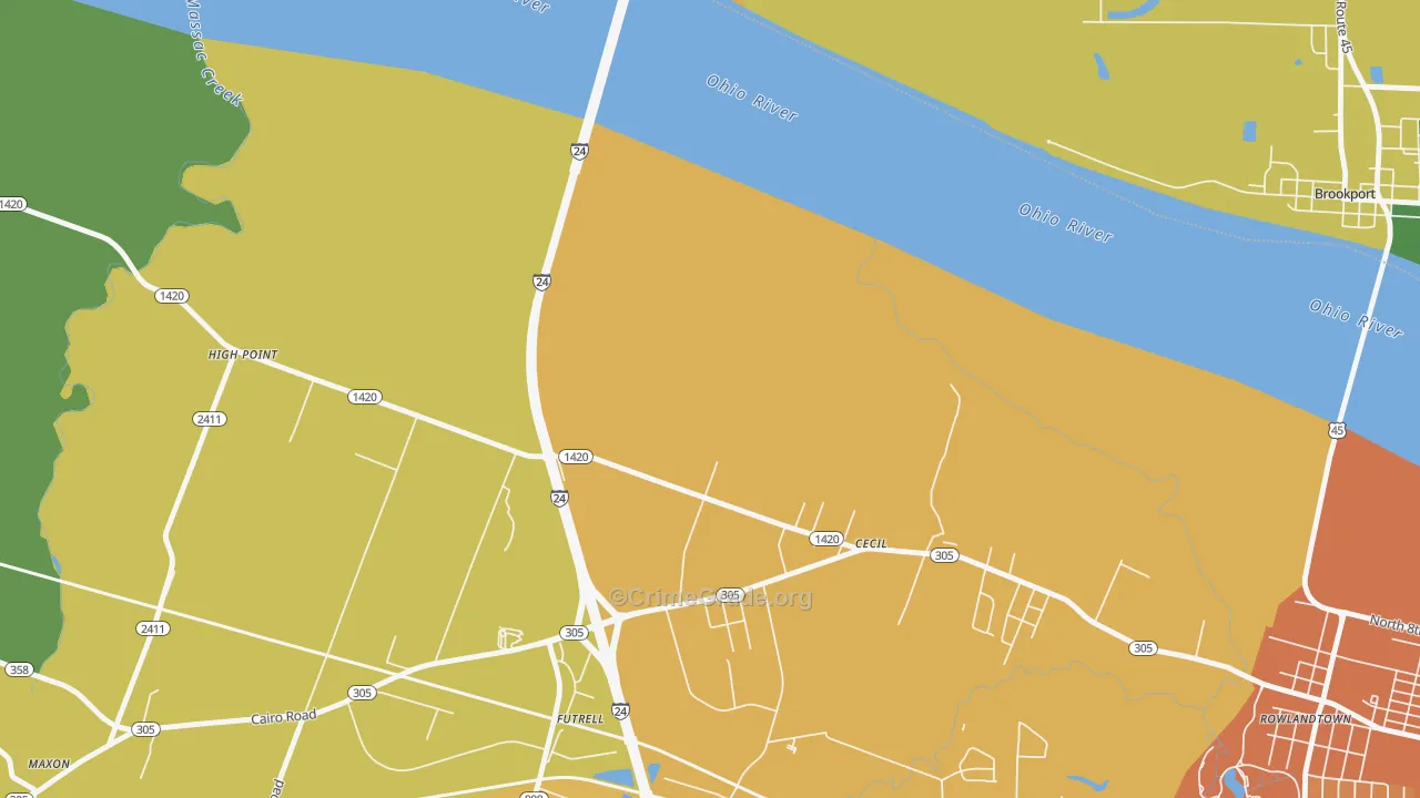 Cecil, KY Map of Vandalism Rates