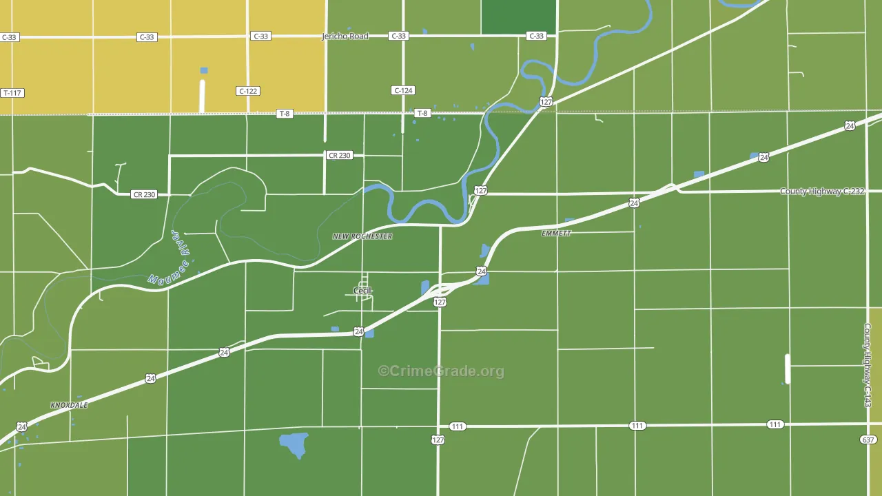 Cecil, OH Map of Vandalism Rates