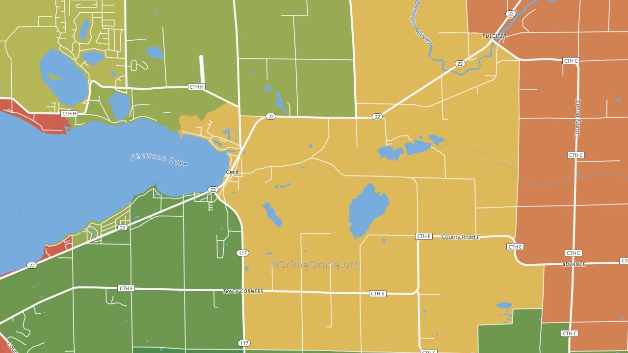 Cecil, WI Map of Vandalism Rates