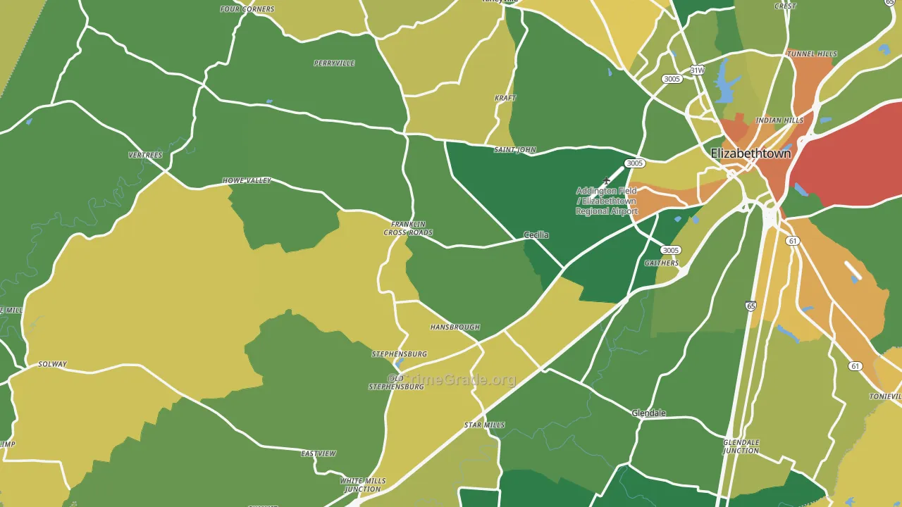 Cecilia, KY Map of Vandalism Rates
