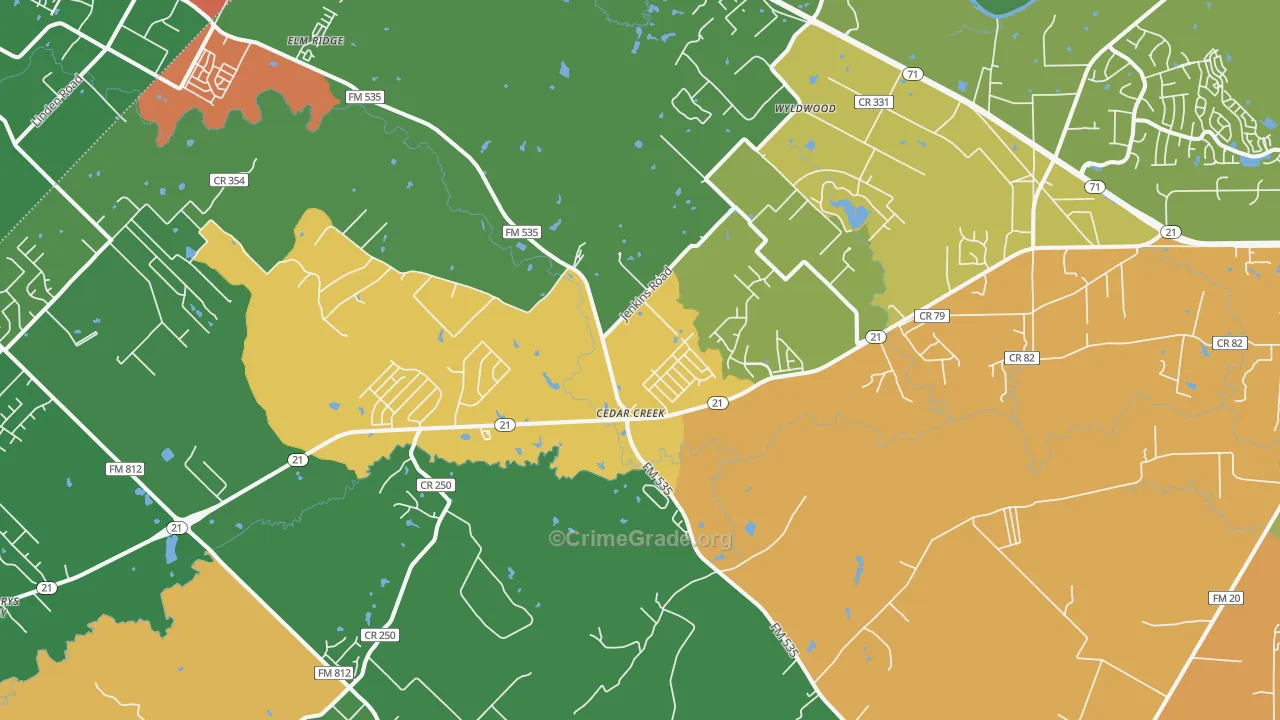 Cedar Creek, TX Map of Vandalism Rates