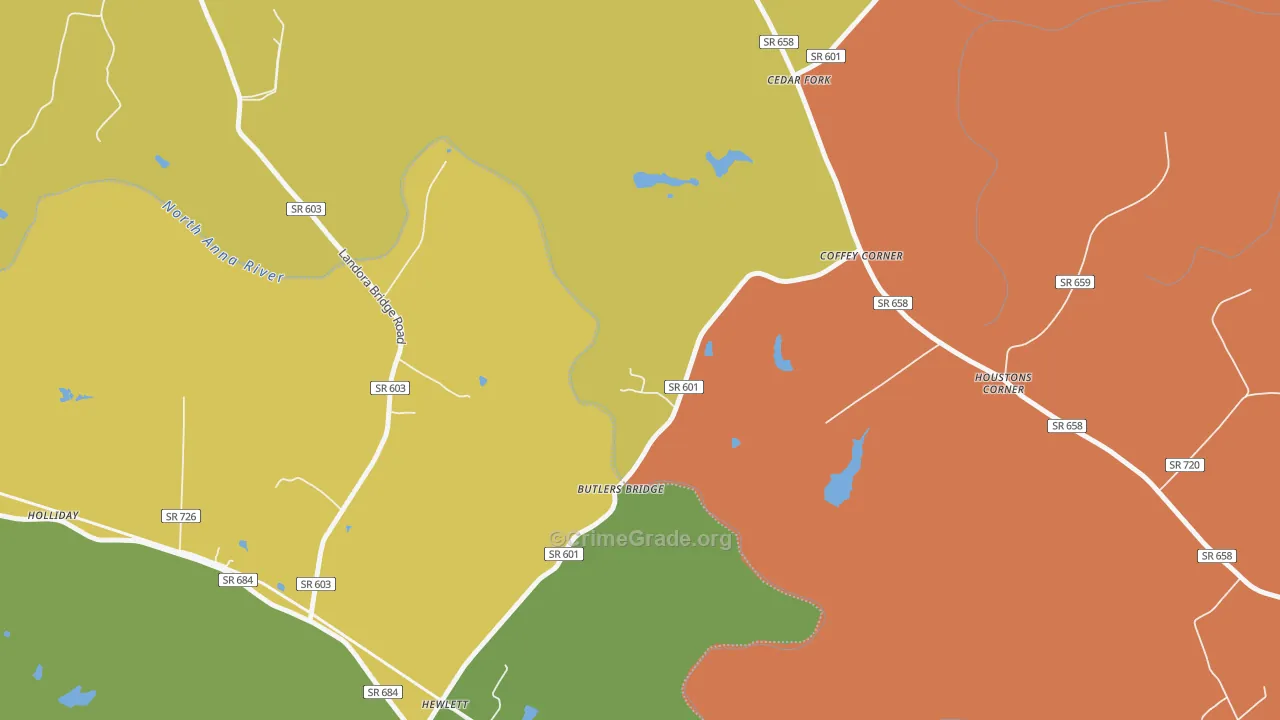 Cedar Fork, VA Map of Vandalism Rates