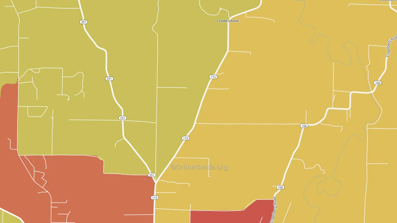 Cedar Grove, AR Map of Vandalism Rates