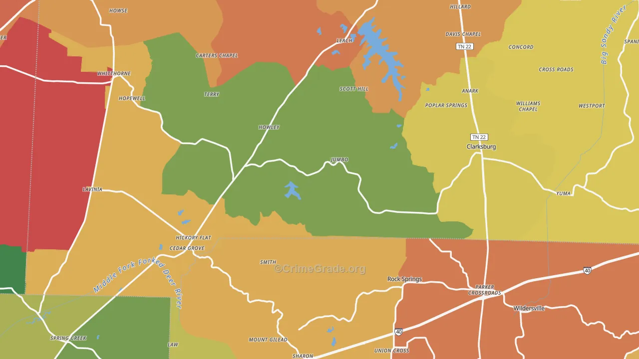 Cedar Grove, TN Map of Vandalism Rates
